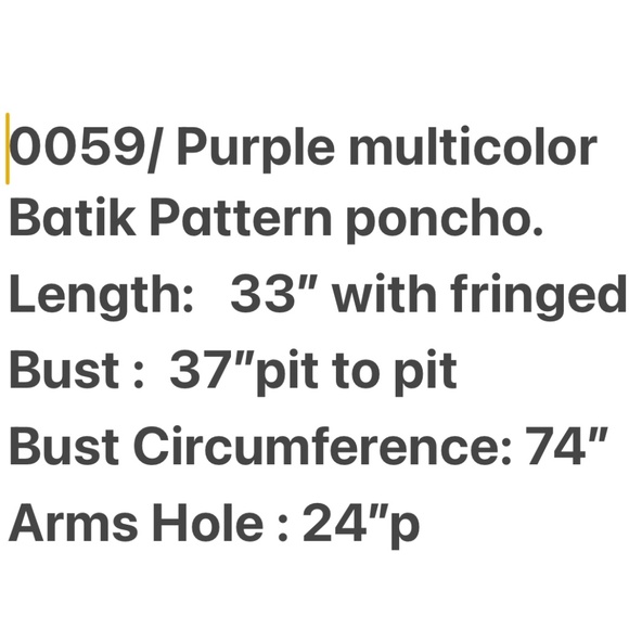 0059/ purple Multicolor Poncho with fringed, Batik Poncho with fringed - Picture 2 of 9